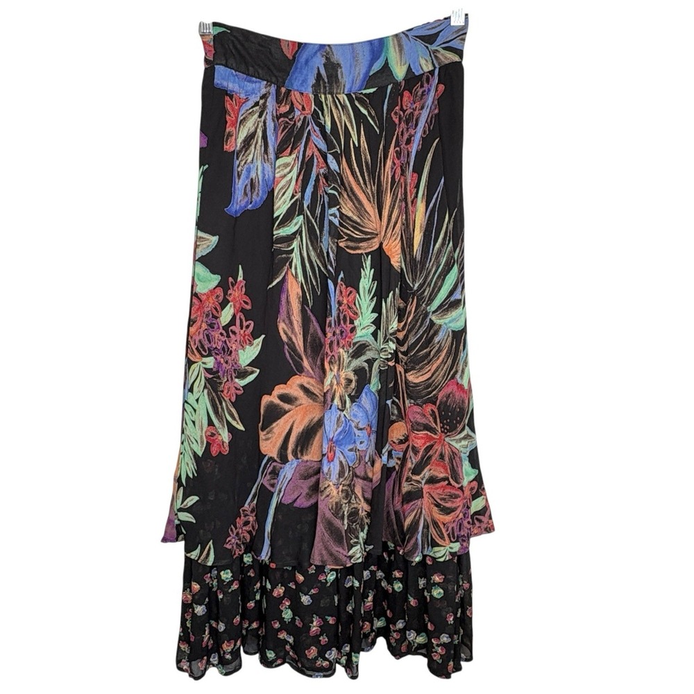 VTG Dorothy Schoelen Platinum Floral Skirt 4 Boho Art To Wear Tier Ruffle USA